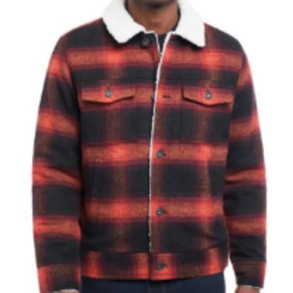 Lucky Brand Burnt Orange Wool Buffalo Plaid Faux Shearling Jacket Size Small Nwt - Picture 4 of 7